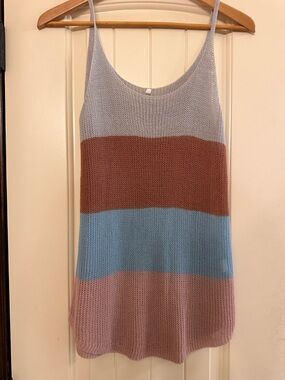 Striped Knit Tank Top in Light Gray, Rust, Blue, Mauve